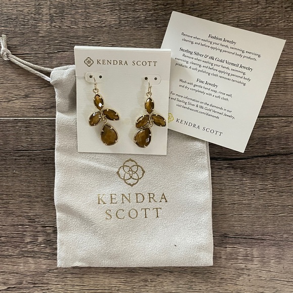 New Kendra Scott Tigers Eye earrings in gold setting - Picture 3 of 3